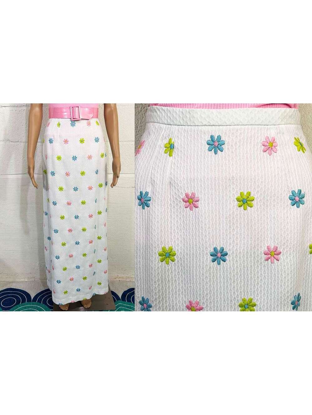 Floral Embroidered Maxi Skirt 1960s Mod Hippie Saks Fifth Avenue